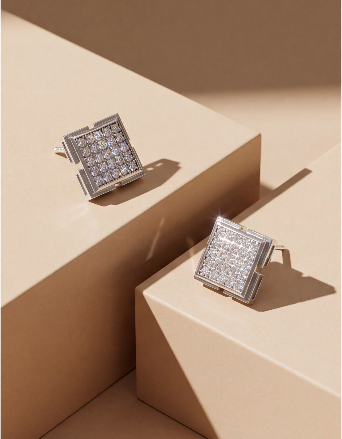 Large VVS Moissanite Square Stud Earrings in 925 Sterling Silver — styling look 2