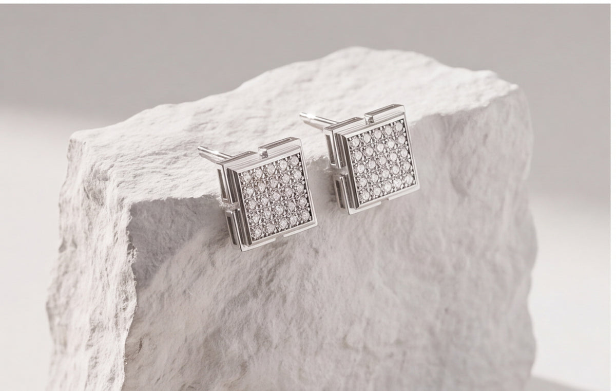 Large VVS Moissanite Square Stud Earrings in 925 Sterling Silver — styling look 4