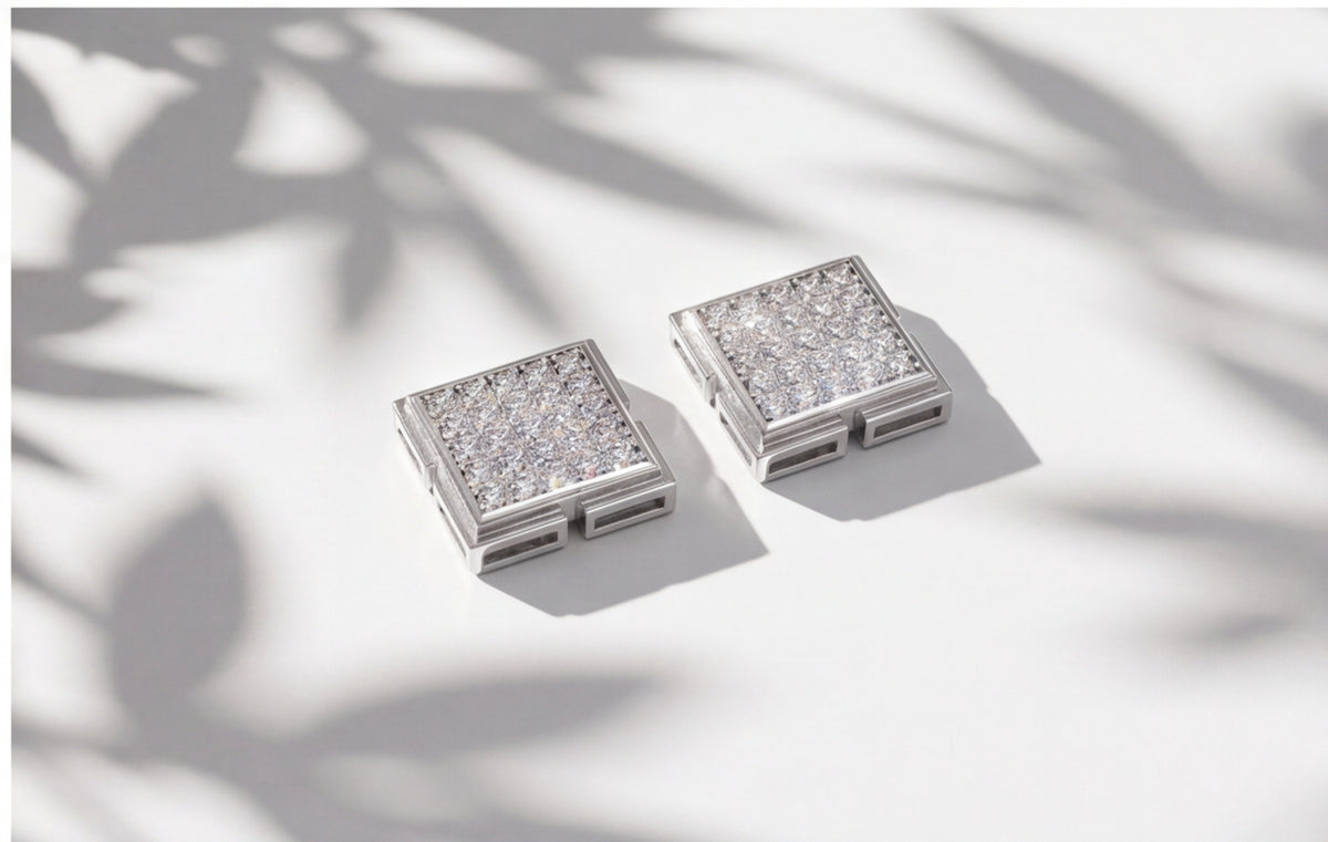 Large VVS Moissanite Square Stud Earrings in 925 Sterling Silver — styling look 5