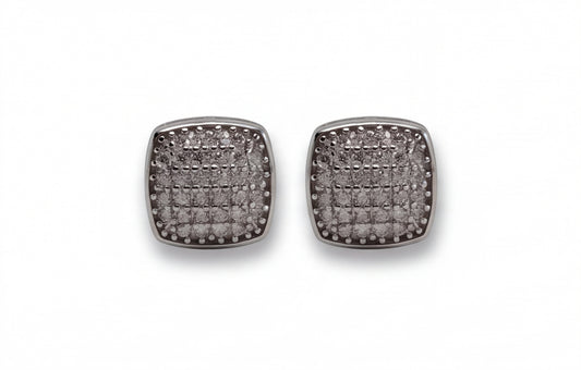 Rounded Square VVS Moissanite Pave Stud Earrings in 925 Sterling Silver — styling look 1